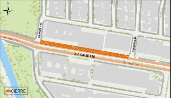 se observa el cierre de la calzada peatonal de la calle 116 por obras en la ciclovía.