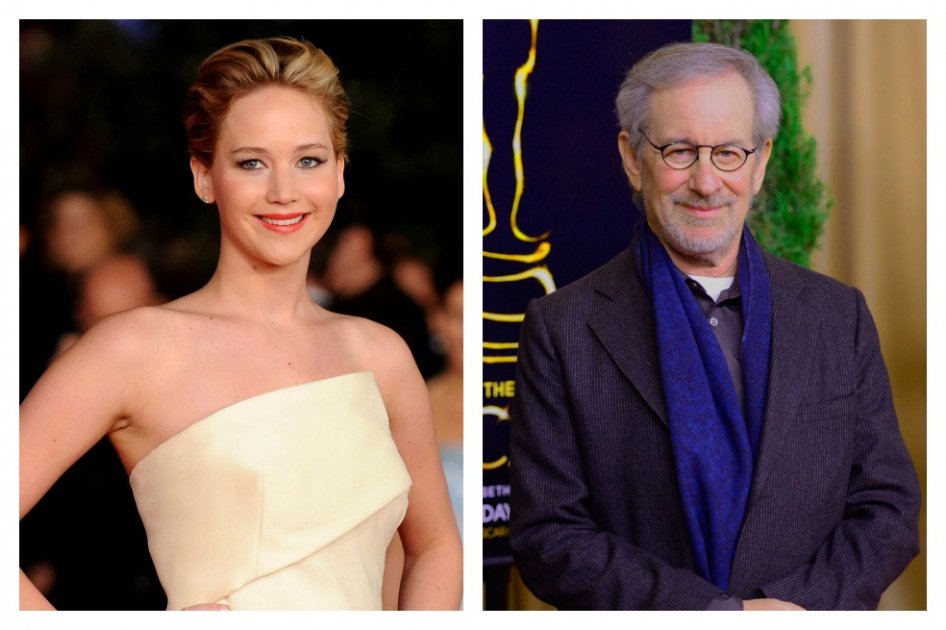 La actriz Jennifer Lawrence y el director Steven Spielberg.