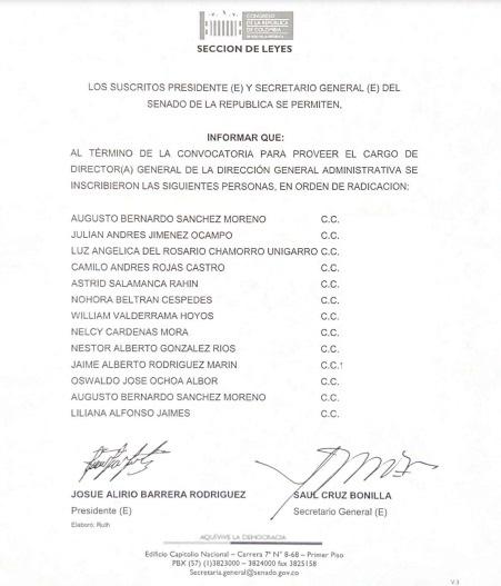 Candidatos dirección administrativa Senado