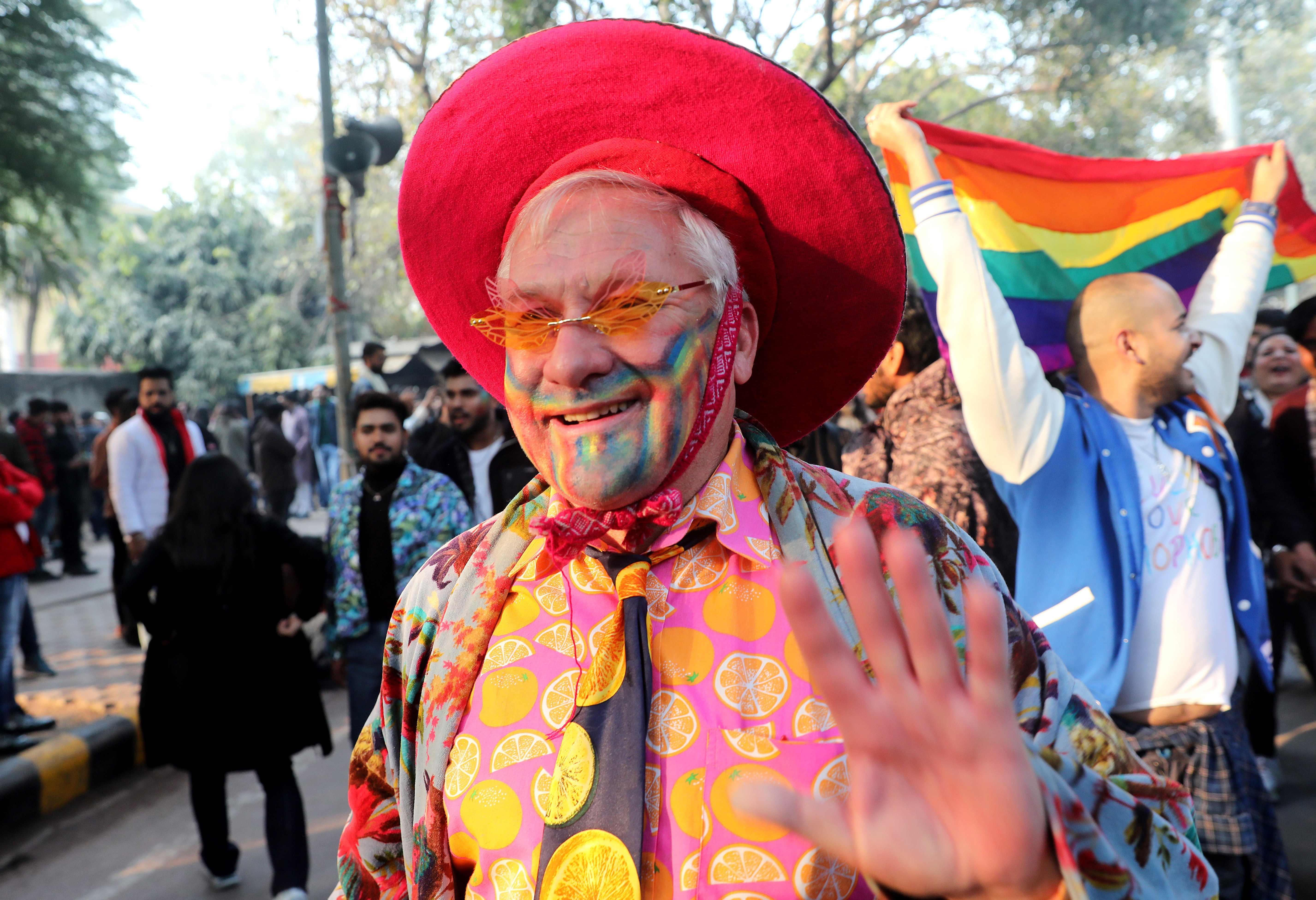 New Delhi (India), 08/01/2023.- A participant during the Delhi Queer Pride 2022-23 March organized by the LGBT community in New Delhi, India, 08 January 2023. Thousands of people in colorful outfits took to the streets to support LGBT community seeking support to end to discrimination against them. (Estados Unidos, Nueva Delhi) EFE/EPA/HARISH TYAGI