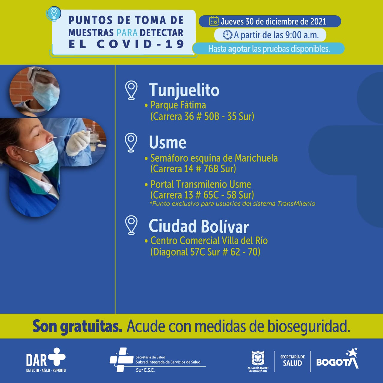 Pruebas covid-19 sur de Bogotá.