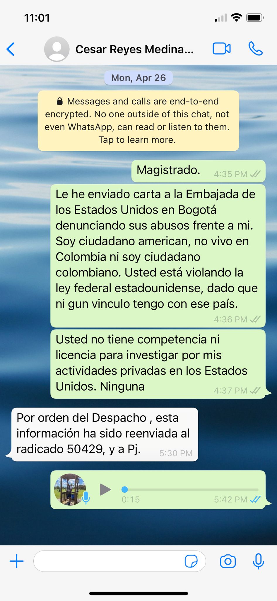 Este es el pantallazo de la información que pidió extraer la Corte Suprema de Justicia del celular del magistrado Cesar Reyes.