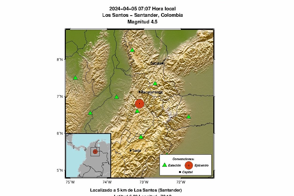 Tembló en Colombia en la mañana de este 5 de abril. Reportan sismo de magnitud 4,5