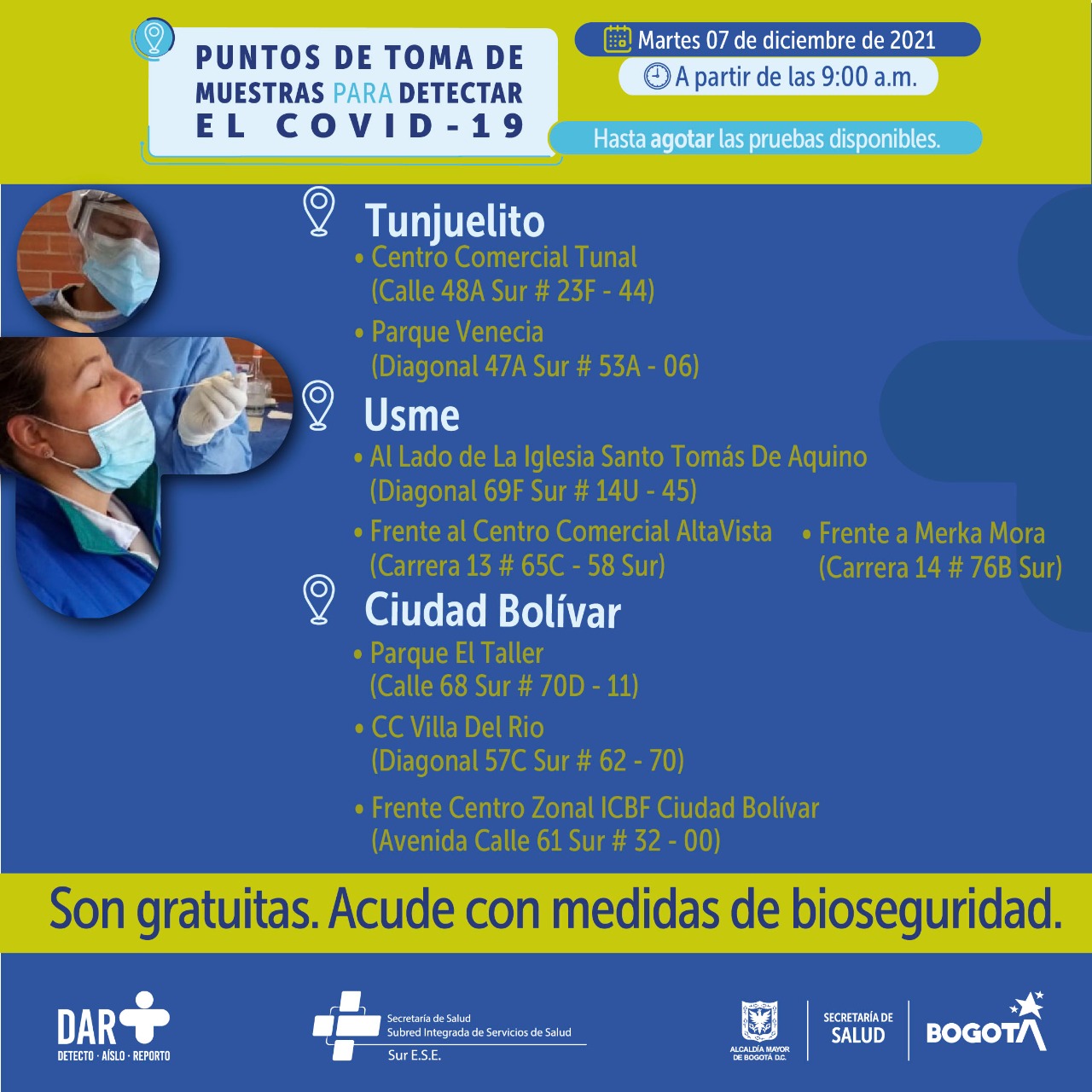 Puntos de atención para realizar la prueba covid-19 gratis.