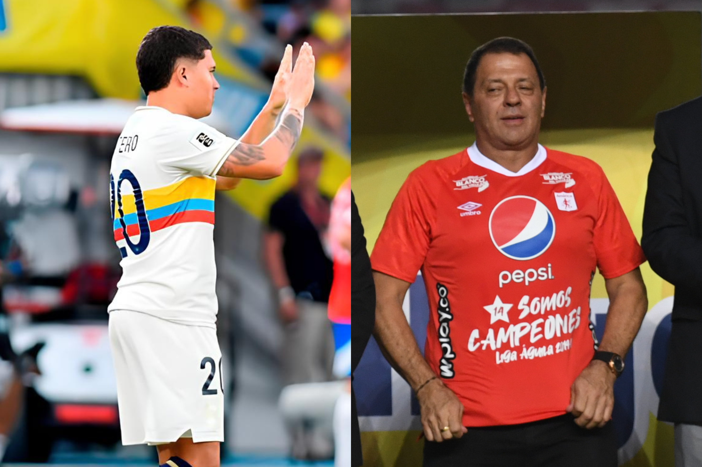 Juan Fernando Quintero, el fichaje con el que sueña América de Cali y Tulio Gómez (der.).