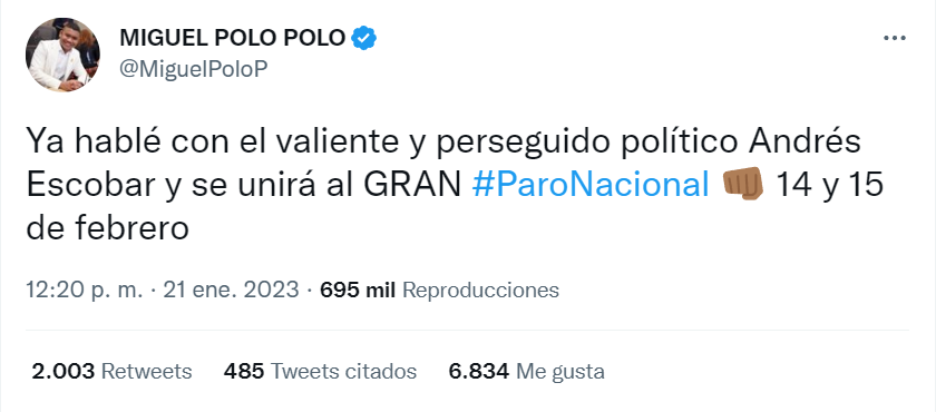 Tweet de Miguel Polo Polo.