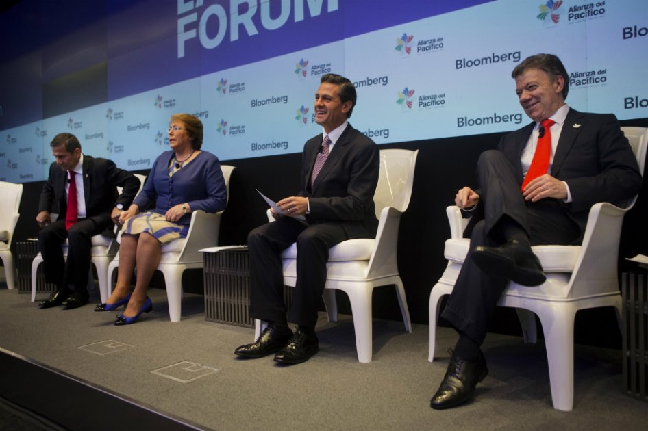 Los presidentes del bloque comercial de la Alianza del Pacífico, que integran Chile, Colombia, México y Perú. /Bloomberg.