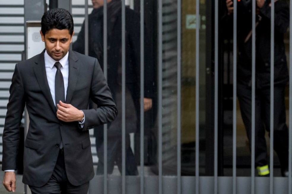 Nasser Al Khelaifi, Presidente de beIN Media y del París Saint-Germain, tras su declaración de este miércoles en Berna. / AFP