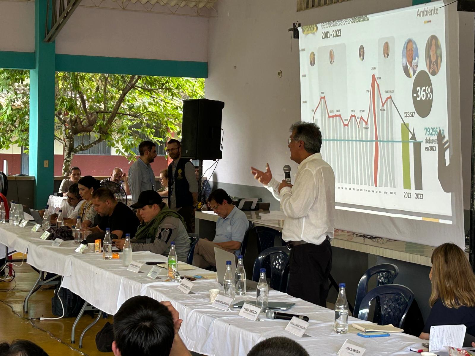 Camilo González Posso durante la reunión en San Vicente del Caguán.