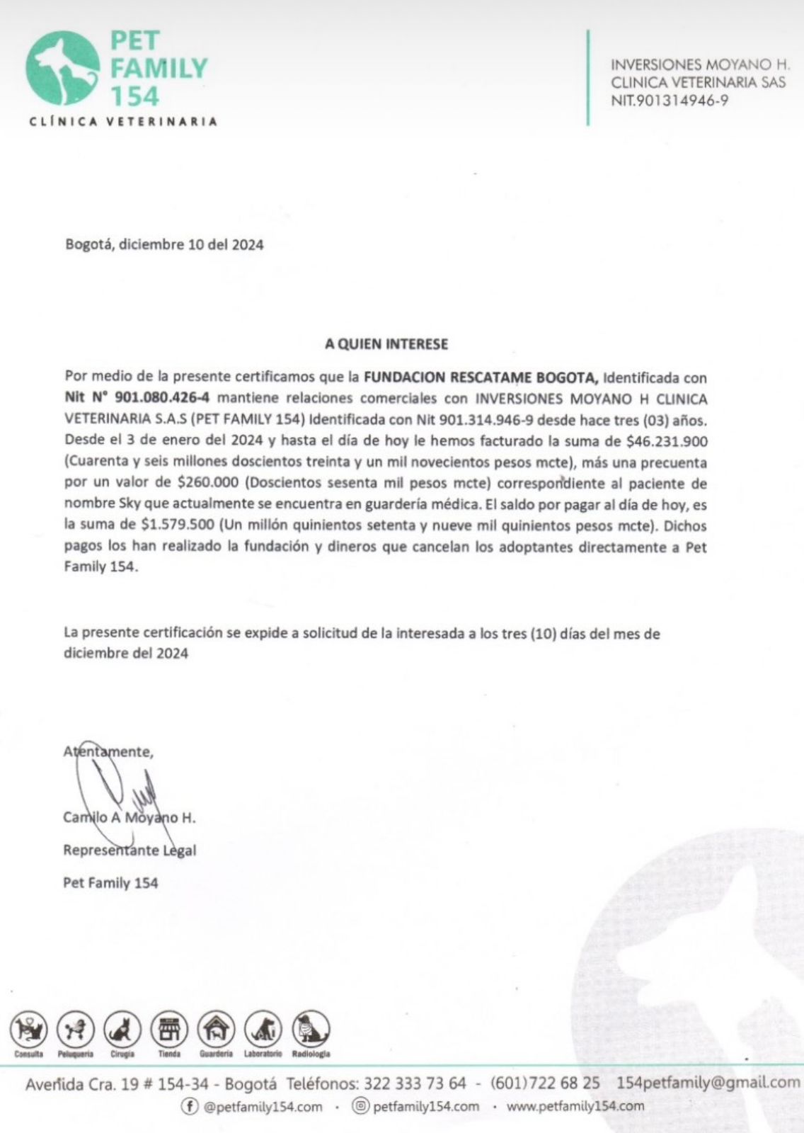 La fundación ha dado a conocer en redes sociales diversas facturas que sustentan la utilización de las donaciones en la atención de los animales.