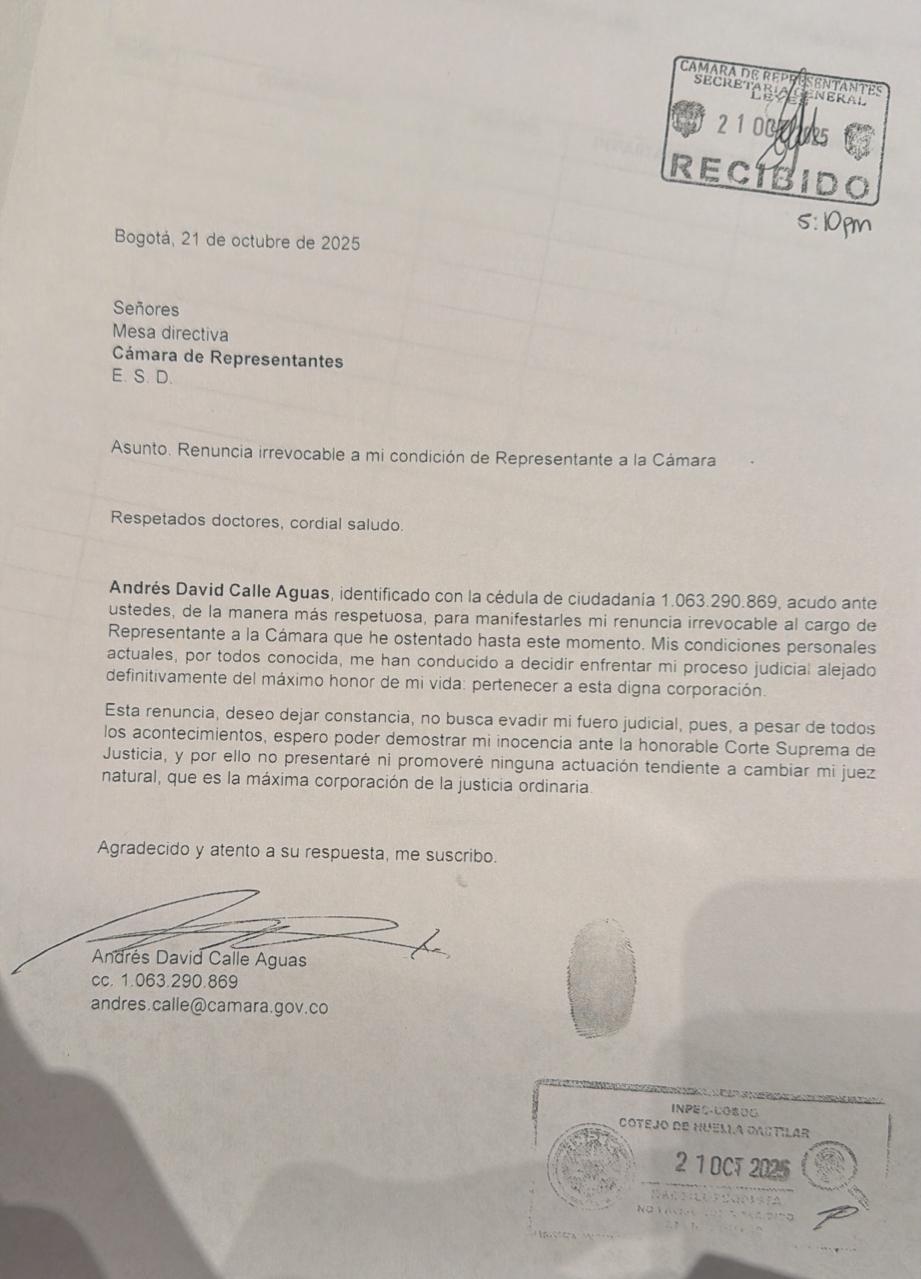 Renuncia Andrés Calle Caso UNGRD