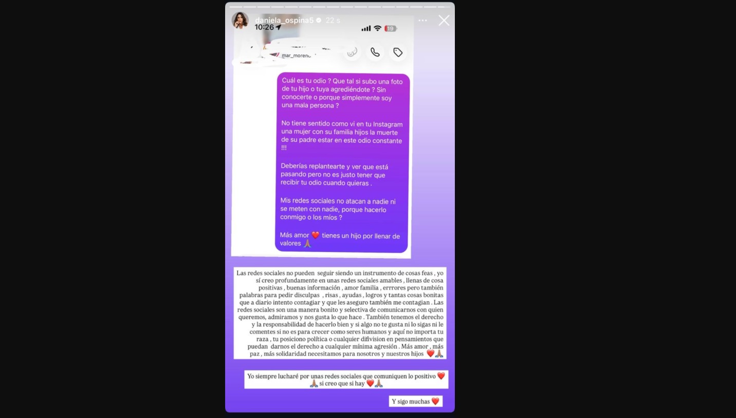Daniela Ospina enfrentó a seguidora por comentario sobre sus hijos: “¿Cuál es tu odio?”