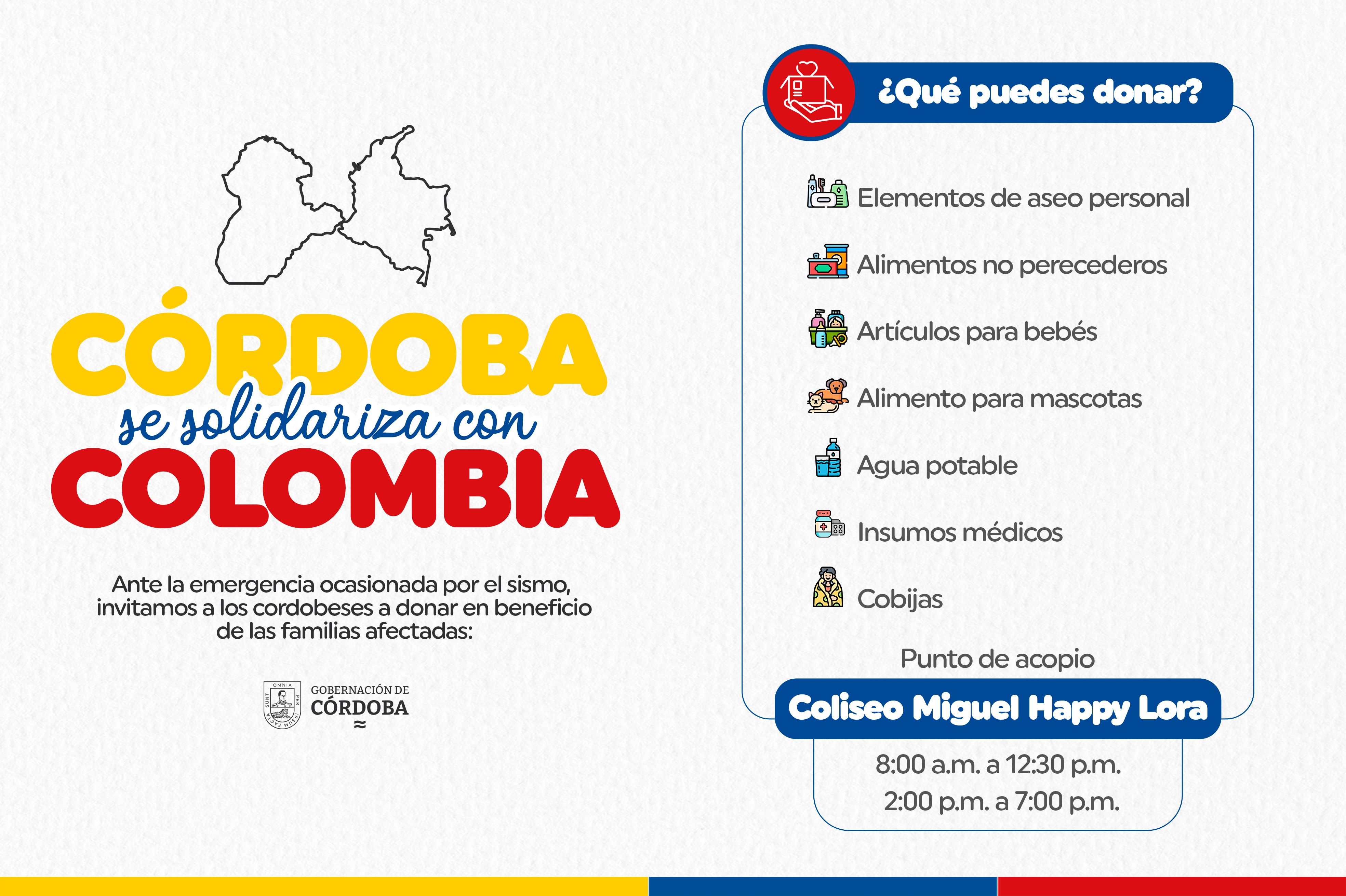 Gobernación de Córdoba habilita punto de acopio en apoyo a las familias afectadas