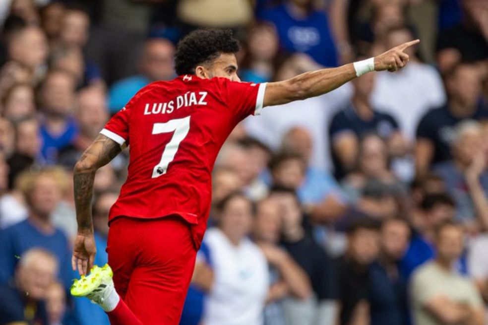 Así celebró Luis Díaz su gol con Liverpool este domingo.
