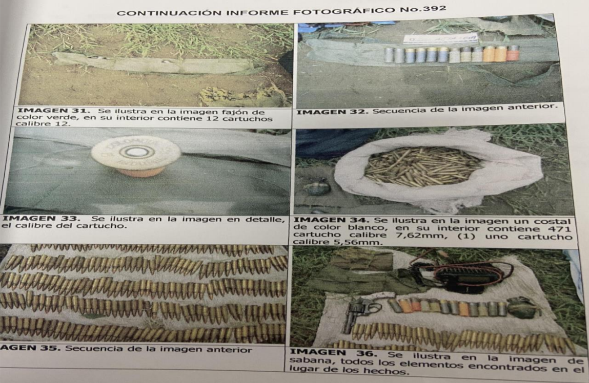 Material de guerra que supuestamente cargaba Julio César Martínez Ortega, víctima de ejecución extrajudicial.