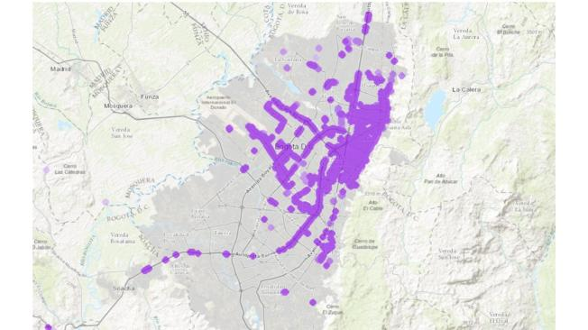 Mapa de cobertura 5g en Bogotá.