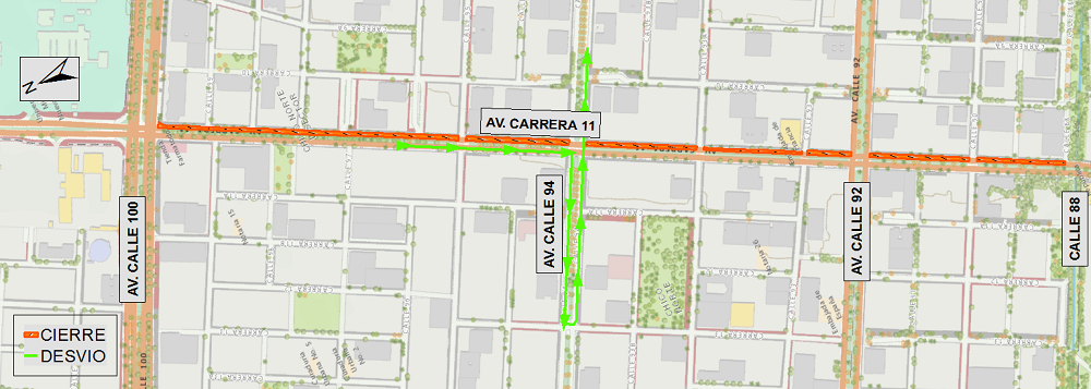 * Los usuarios que circulan en sentido norte – sur por la av. carrera 11 y desean tomar la av. calle 92 al oriente, deberán tomar la av. calle 92 al occidente - hacer el retorno oriente – occidente a la altura de la carrera 13A y continuar por av. calle 92 al oriente hasta empalmar con su recorrido.