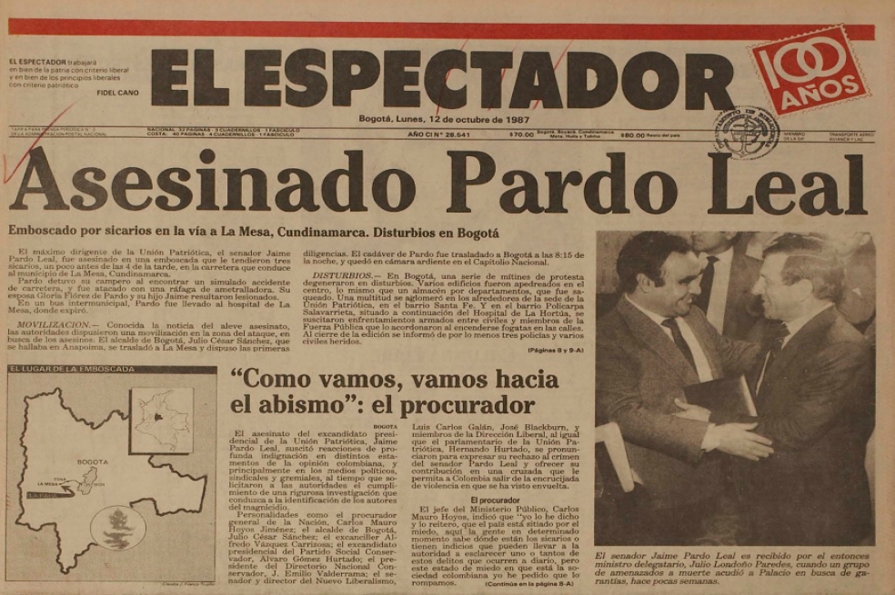 Así registró El Espectador el asesinato de Jaramillo Ossa en octubre de 1987.
