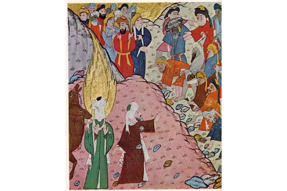 En esta pintura se puede ver a Abú Bakr, el primer hombre que ordenó la recopilación de los versos que hoy componen el Corán, después de notar que los 'huffaz' se estaban extinguiendo.
