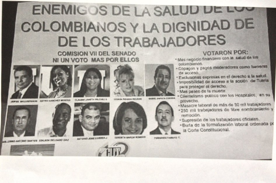Este es el panfleto en contra de los senadores.
