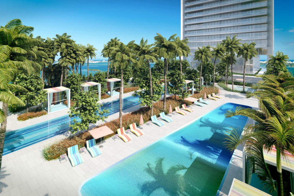 En el quinto y el sexto piso de la torre, los servicios incluyen un espacio de descanso frente a la bahía con una piscina con vista al mar, una sala de entretenimiento, un salón de belleza, una sala de juegos para niños, un spa para mascotas, un amplio gimnasio con vista a la bahía y uno de los spas más grandes de Miami.CortesíaEl éxito de OKO Group y Missoni es el de haber formado un equipo de diseñadores visionarios que incluyen a Hani Rashid de Asymptote Architecture, a la diseñadora de interiores Paris Forino y al arquitecto paisajista Enzo Enea, para crear un hito arquitectónico en East Edgewater, el vecindario emergente más interesante y prometedor de Miami, cerca de playas, tiendas de lujo y finos restaurantes y que materializa el inconfundible estilo de vida de Missoni.