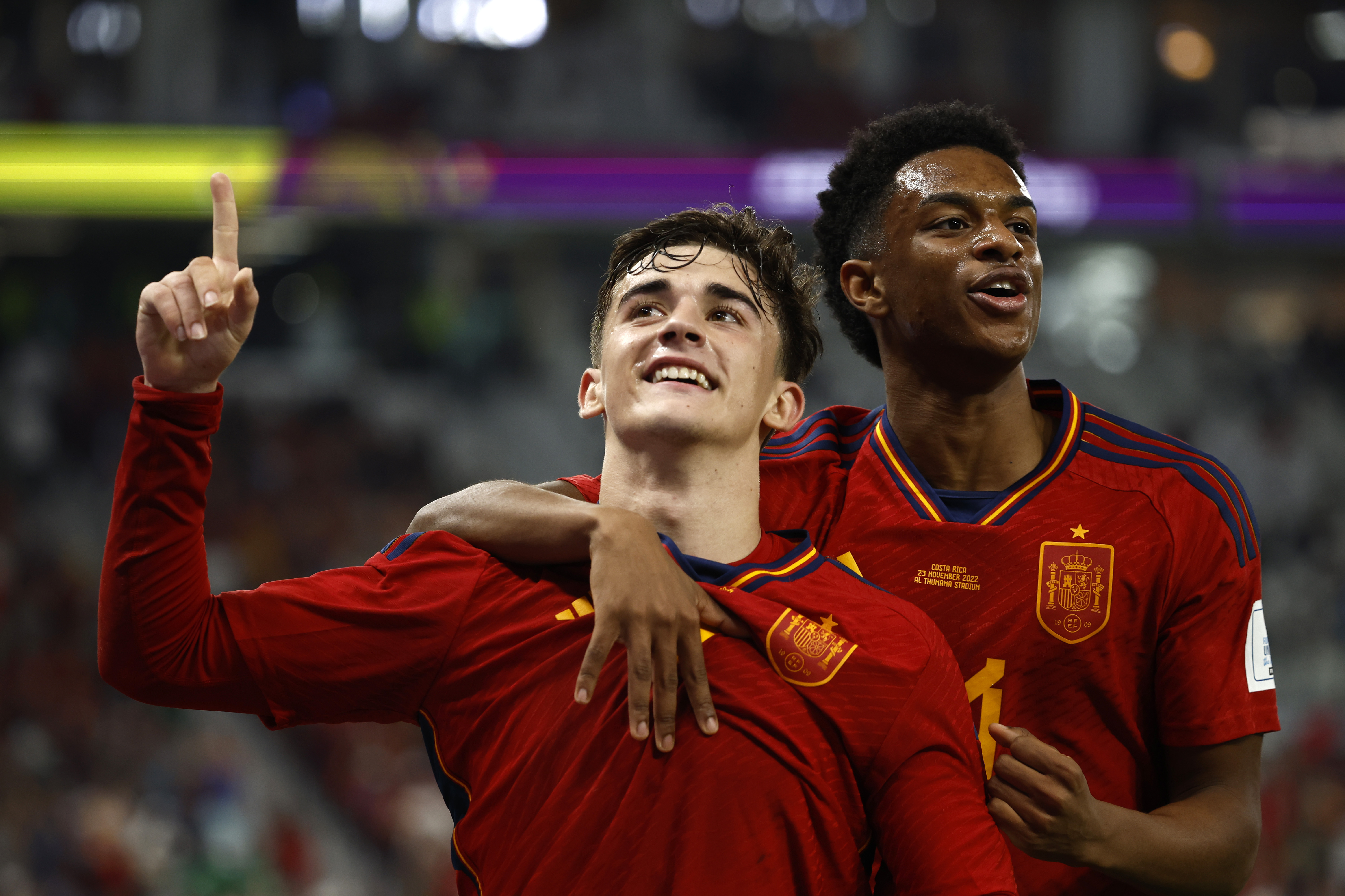 GR3140. DOHA (CATAR), 23/11/2022.- Gavi de España celebra un gol hoy, en un partido de la fase de grupos del Mundial de Fútbol Qatar 2022 entre España y Costa Rica en el estadio Al Zumama en Doha (Catar). EFE/José Méndez
