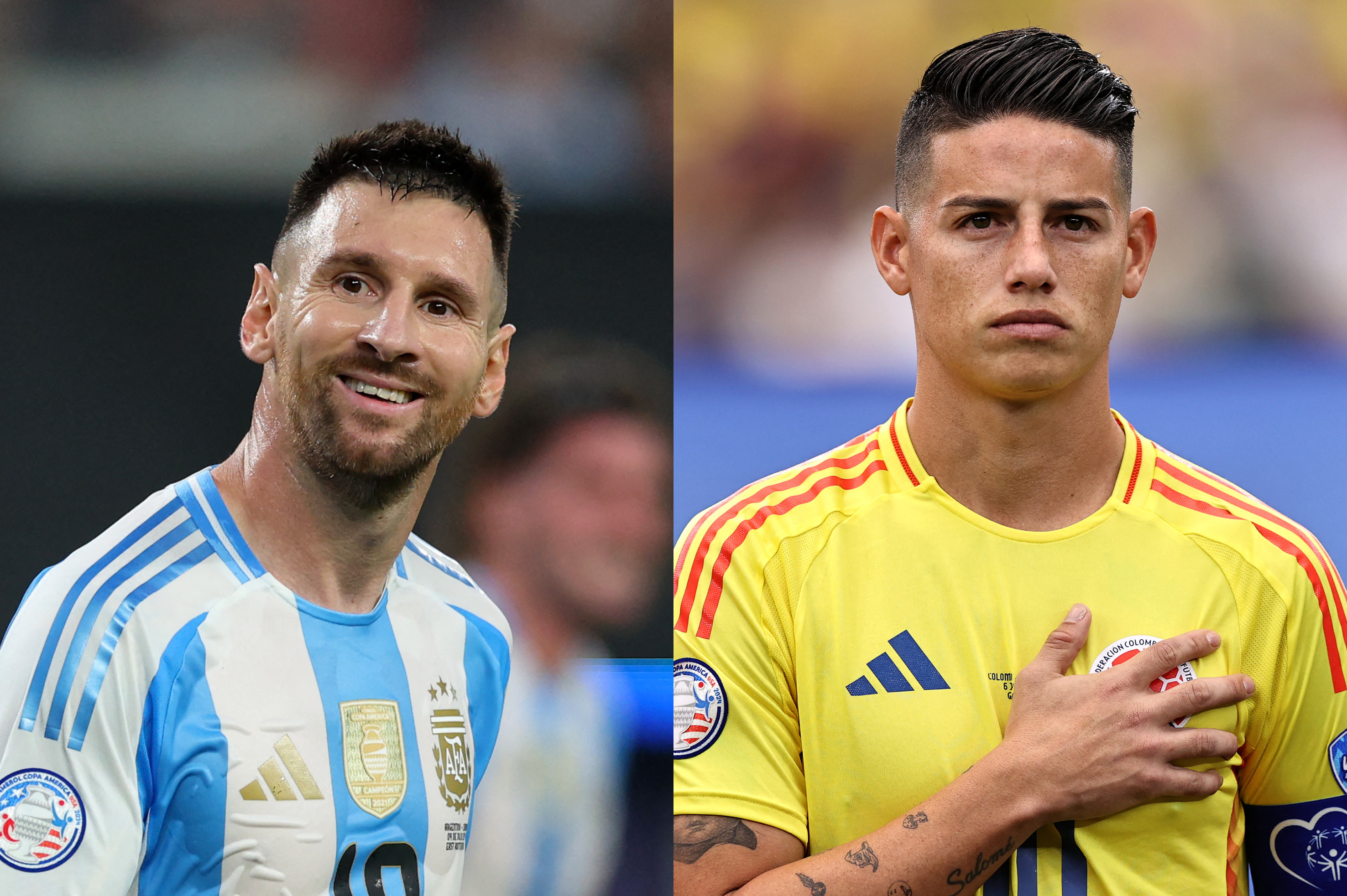 Lionel Messi y James Rodríguez, los capitanes de Argentina y Colombia, respectivamente.