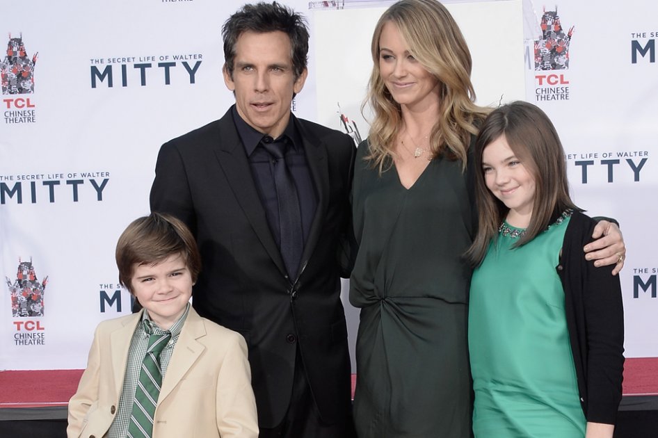 Ben Stiller con su esposa Christine Taylor y sus hijos Quinlin y Ella.