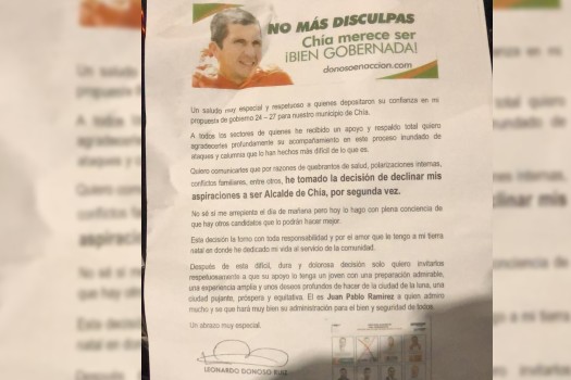 Leonardo Donoso, candidato a la alcaldía de Chía, denuncia saboteo a su campaña