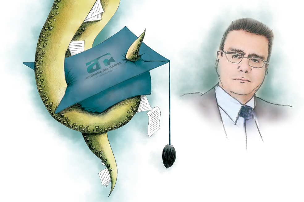 Ramsés Vargas, exrector de la Universidad Autónoma del Caribe, aparece en Panama Papers con dos sociedades. / Ilustración: Jonathan Bejarano - El Espectador