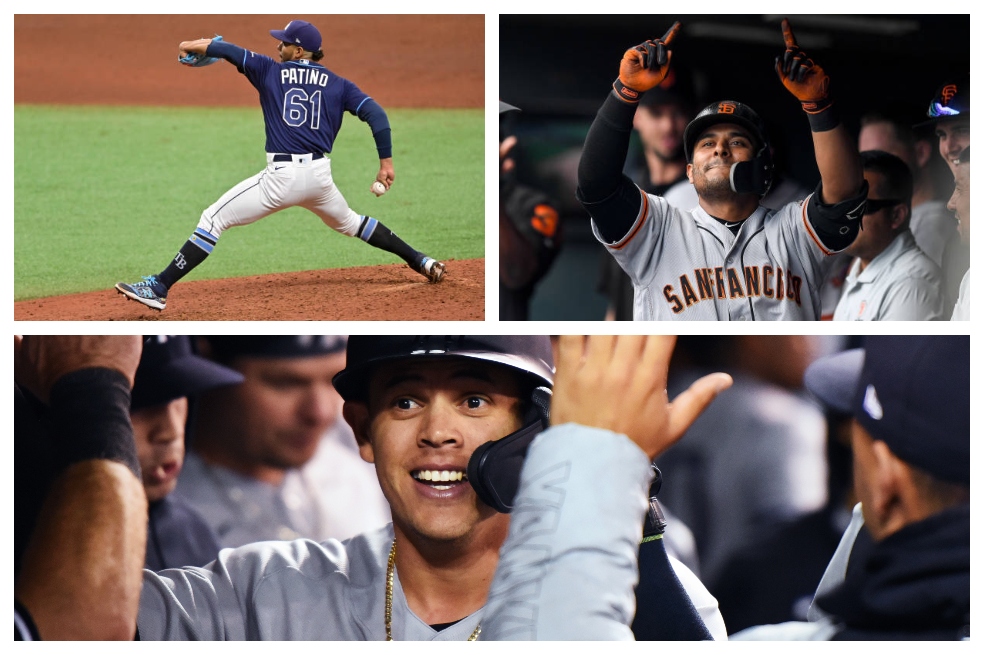 Luis Patiño de los Rays de Tampa, Dónovan Solano con los Gigantes de San Francisco y Gio Urshela en los Yankees de Nueva York.