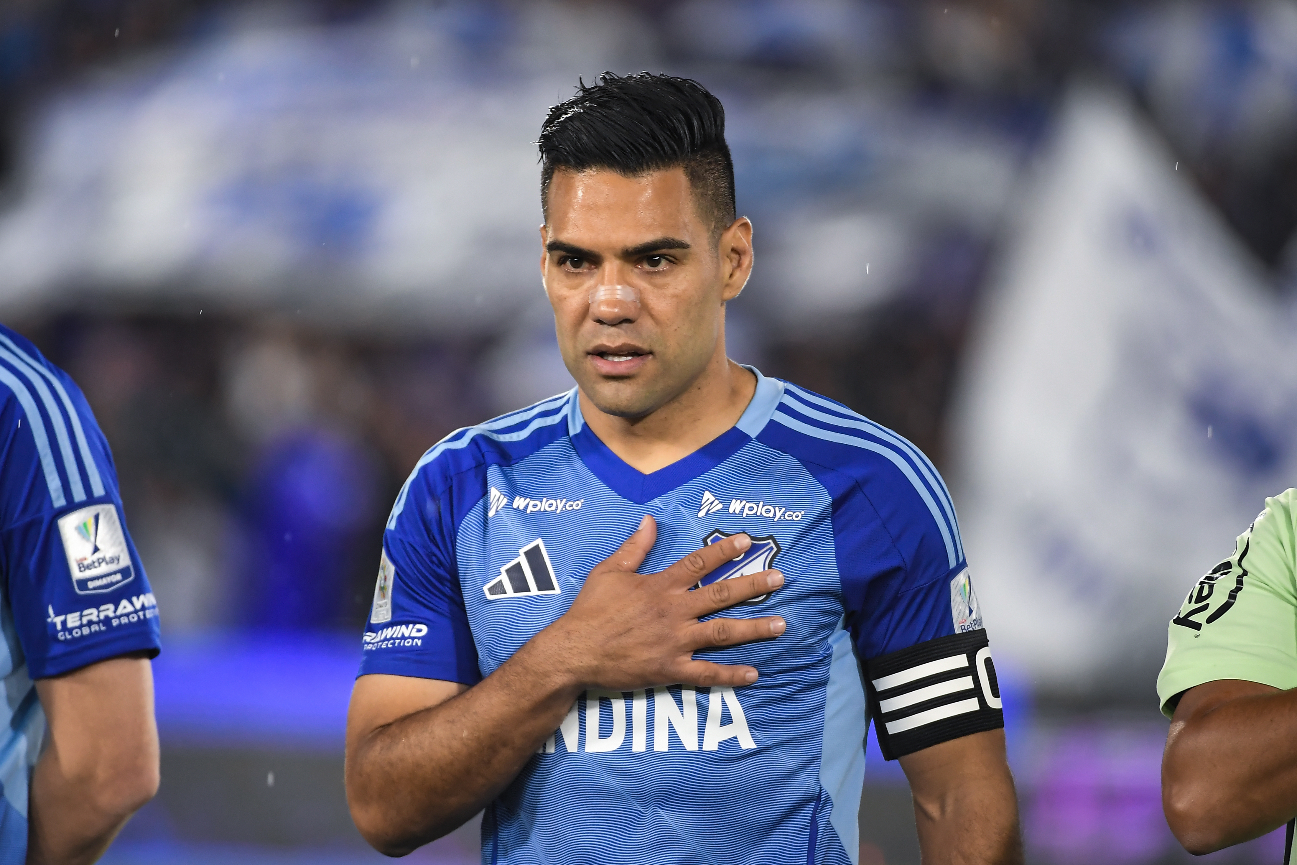 Jugador de Millonarios durante el partido ante Independiente Santa Fe por la fecha seis de los cuadrangulares finales de la Liga Betplay Dimayor 2025