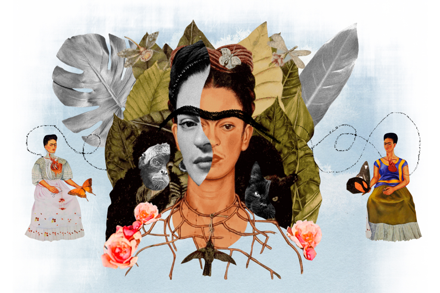 Frida Kahlo creó obras como “Las dos Fridas” (1939), “Autorretrato con collar de espinas” (1940) o “Diego en mi pensamiento” (1943).