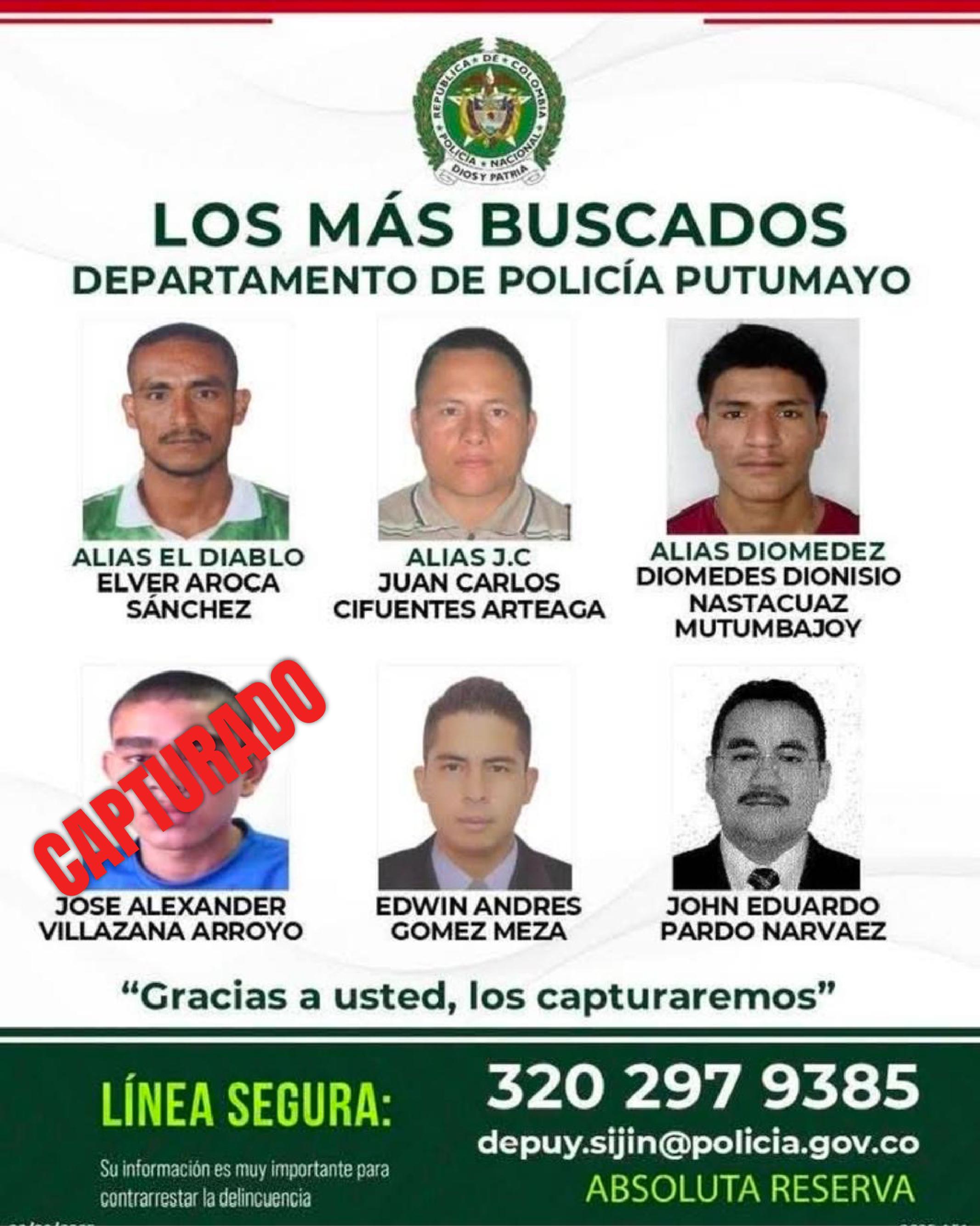 Cartel de los más buscados en Putumayo en donde figuraba el detenido en Transmilenio.