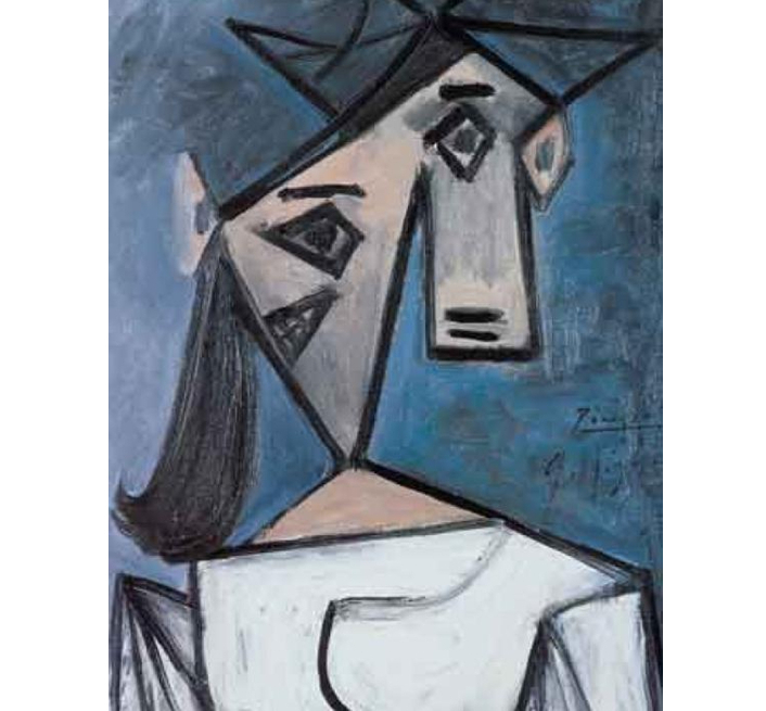 Diez años después de pintar “Cabeza de mujer”, Picasso ofreció el cuadro cubista al pueblo griego en reconocimiento a su resistencia contra la ocupación nazi. Detrás del lienzo escribió a mano: “Para el pueblo griego, un homenaje de Picasso”.