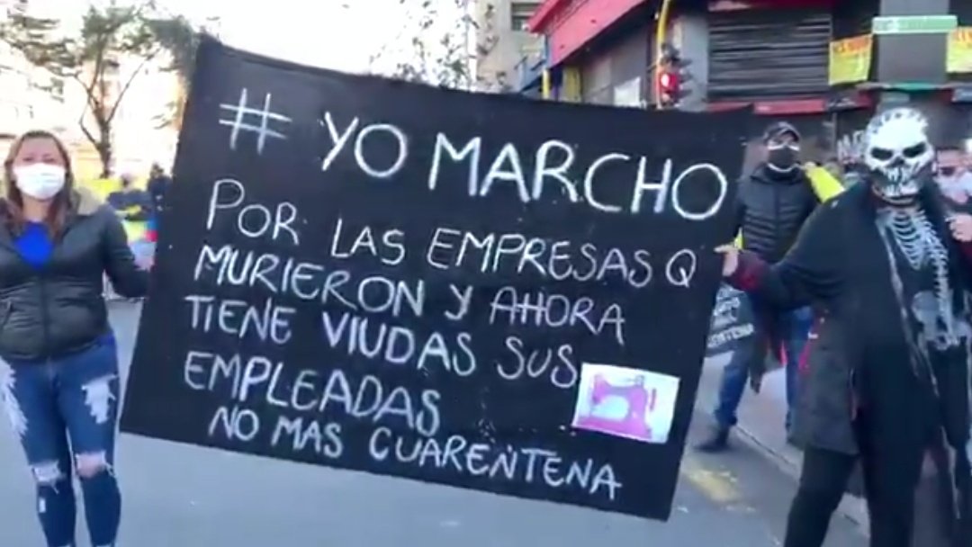Comerciantes vuelven a protestar en el centro de Bogotá por cuarentena estricta