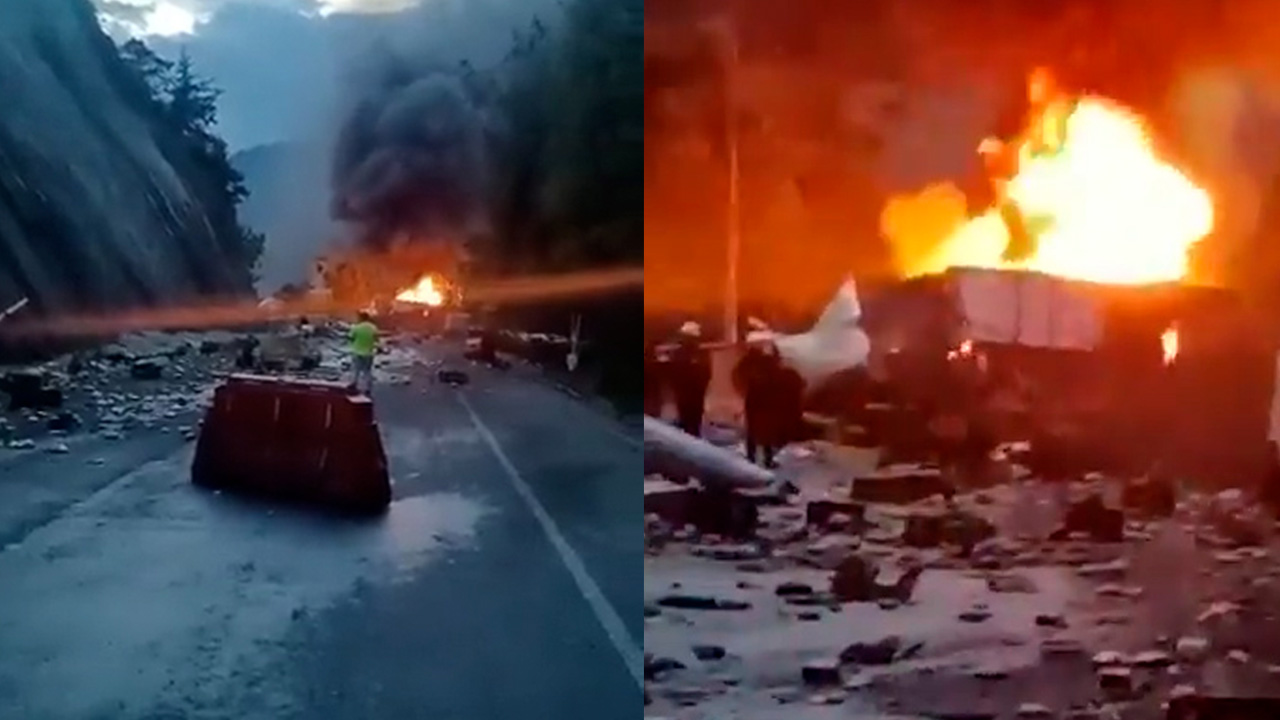 Tractomula se volcó y se incendió en la vía La Línea