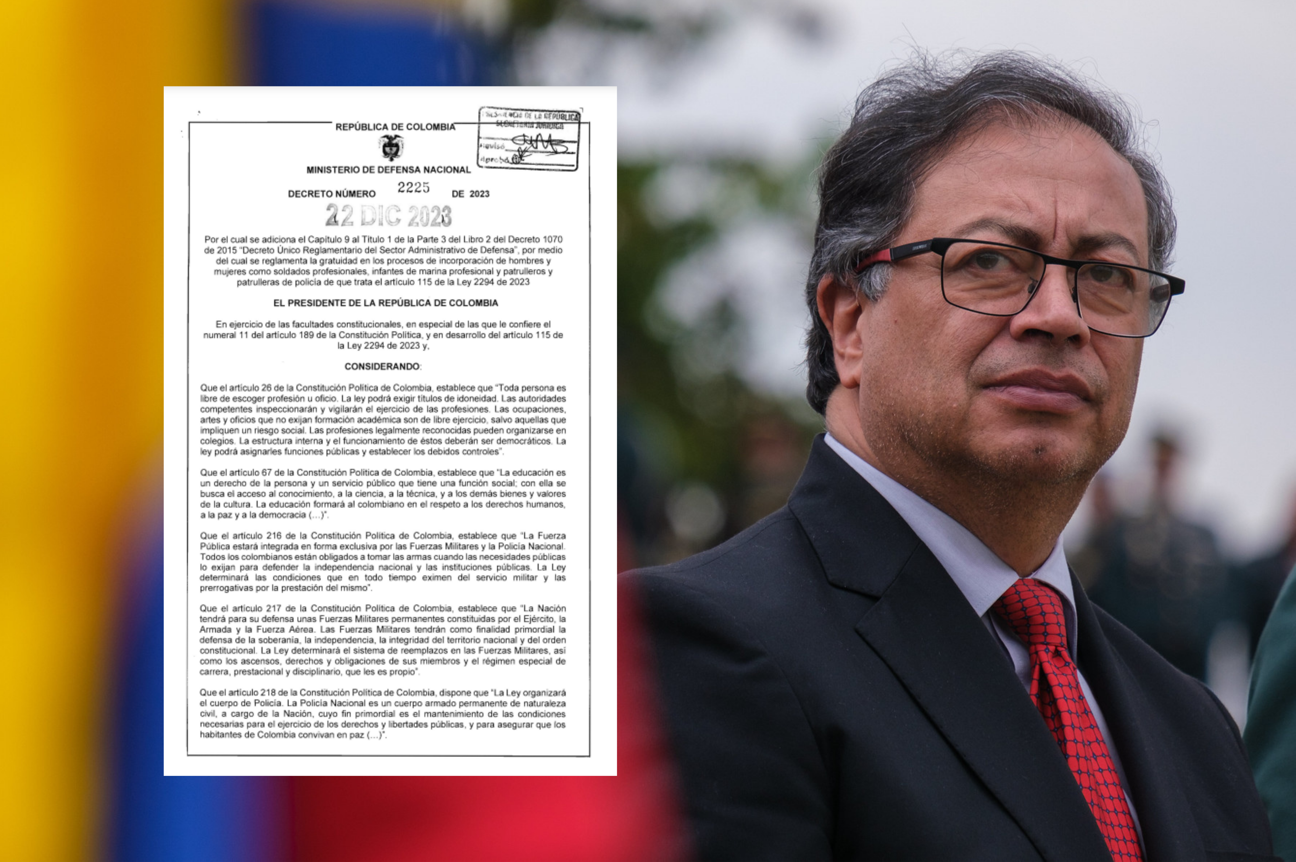 Petro firmó decreto para que incorporación a Fuerzas Militares y de Policía sea gratis