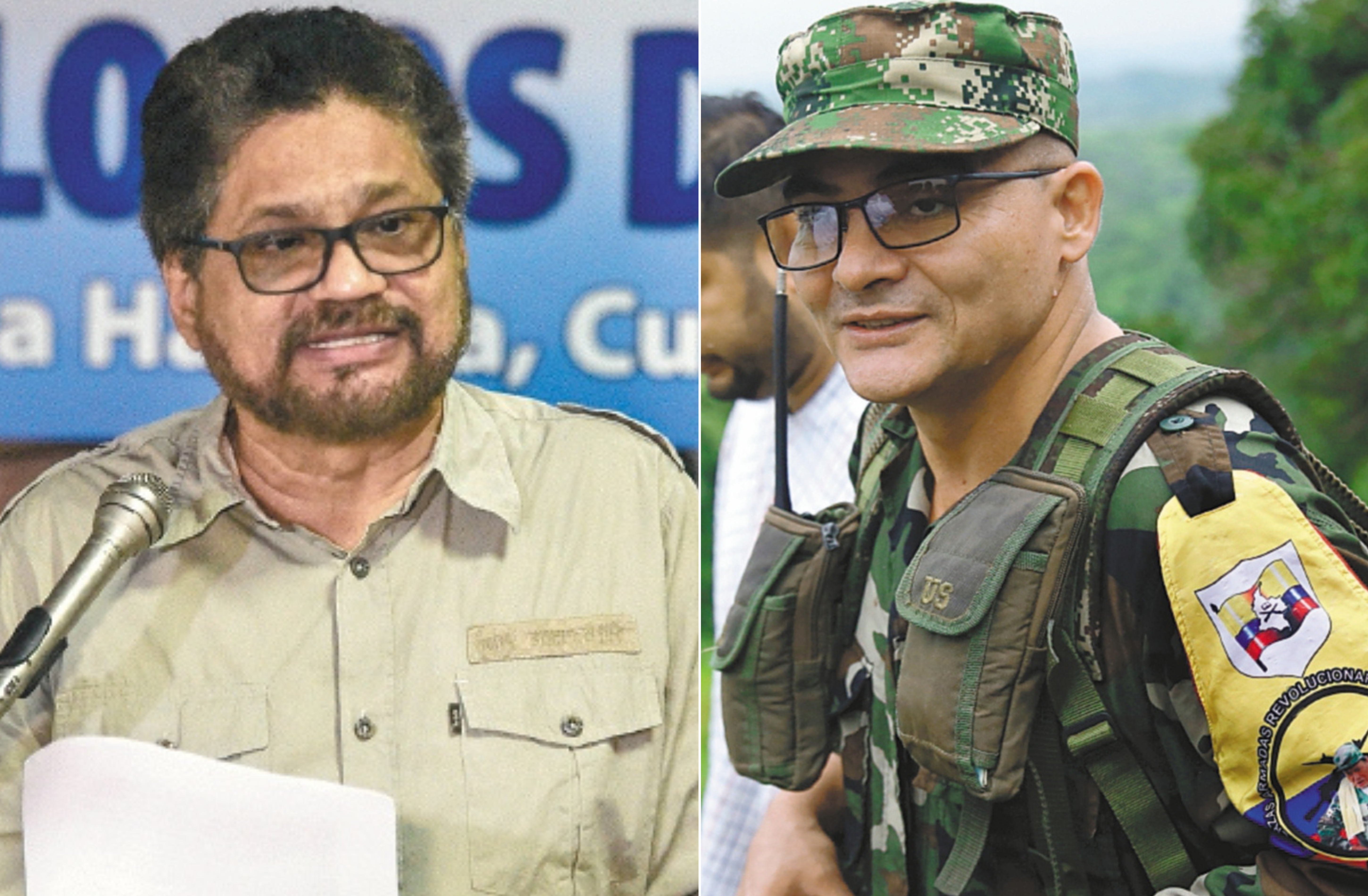 A la izquierda Luciano Marín, conocido en la guerra como ‘Iván Márquez’, y comandante de la Segunda Marquetalia. A la derecha, Néstor Gregorio Vera, 'Iván Mordisco', jefe de la disidencia conocida como Estado Mayor Central.
