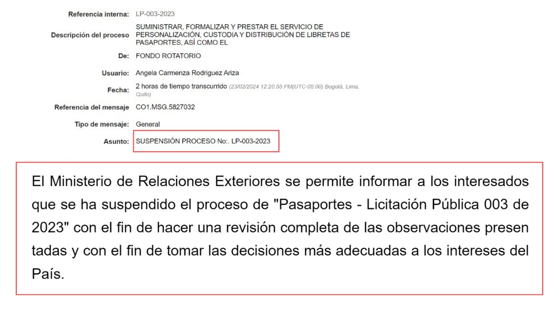 La Cancillería suspendió la licitación de pasaportes para hacer una revisión detallada de las observaciones que presentaron las empresas interesadas.
