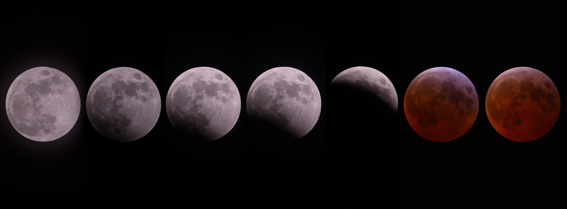 Esta es la secuencia de imágenes en la que se puede apreciar las fases del eclipse lunar desde el comienzo.