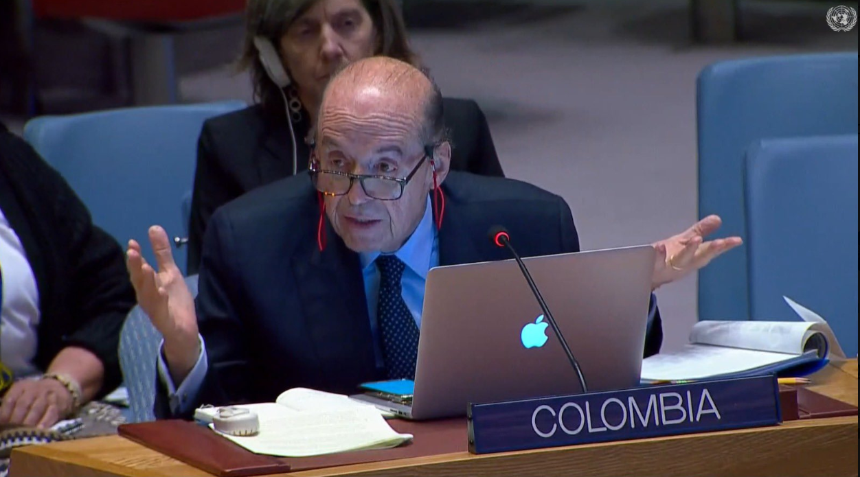 El canciller de Colombia, Álvaro Leyva, durante la sesión del Consejo de Seguridad de la ONU.