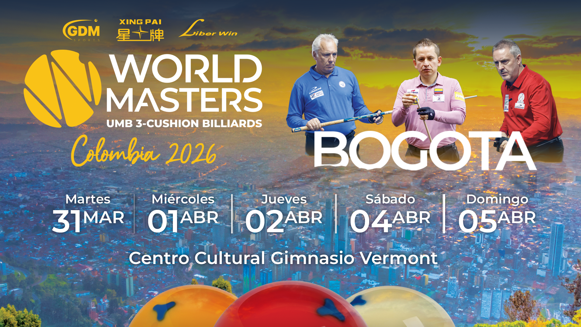 Bogotá será capital mundial del billar a tres bandas y sede del World Masters Colombia 2026