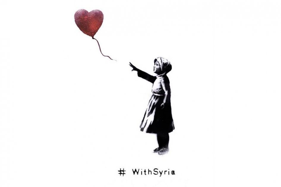Bansky crea una versión de "Niña con el globo" a favor de la paz en Siria.