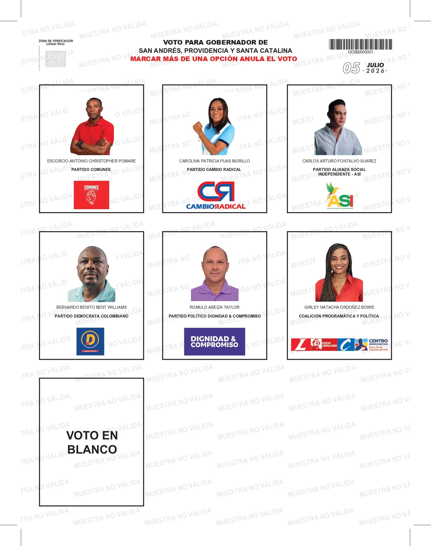 Tarjetón elecciones San Andrés.