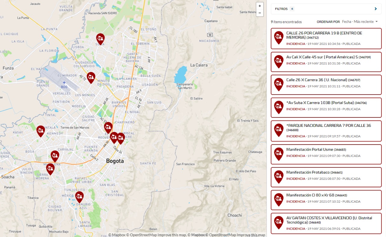 Estos son los bloqueos que se registran a esta hora en Bogotá.
