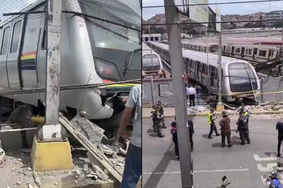Tren del Metro de Caracas irrumpe en vía pública tras descarrilarse en talleres