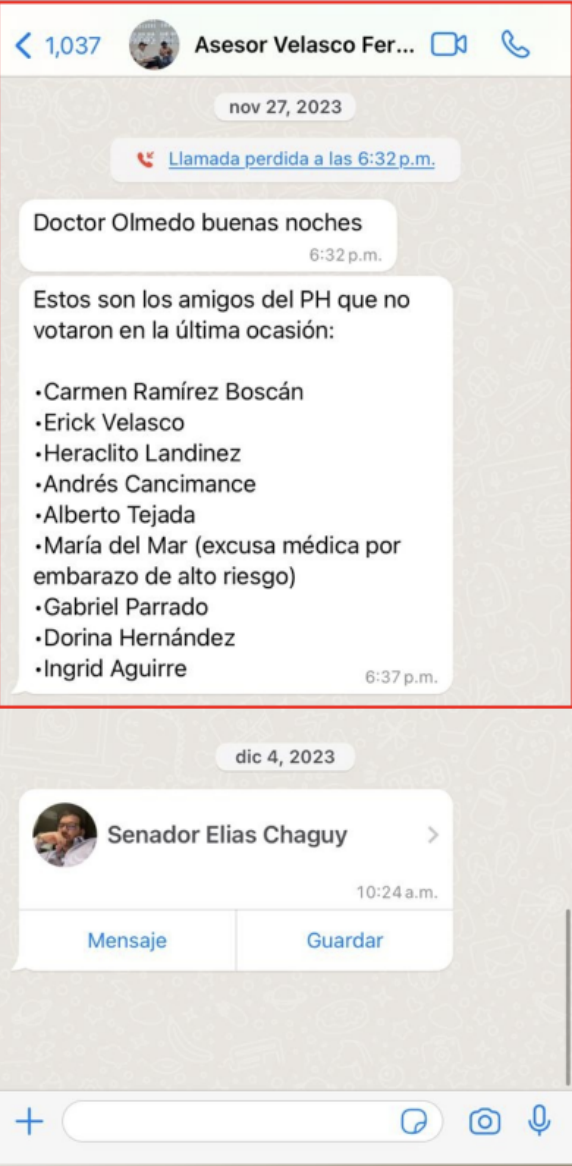 Este es el pantallazo del chat entre el próximo viceministro de Ciencias, Kevin Fernando Henao Martínez, y el exdirector de la Ungrd, Olmedo López, hoy condenado por el caso.