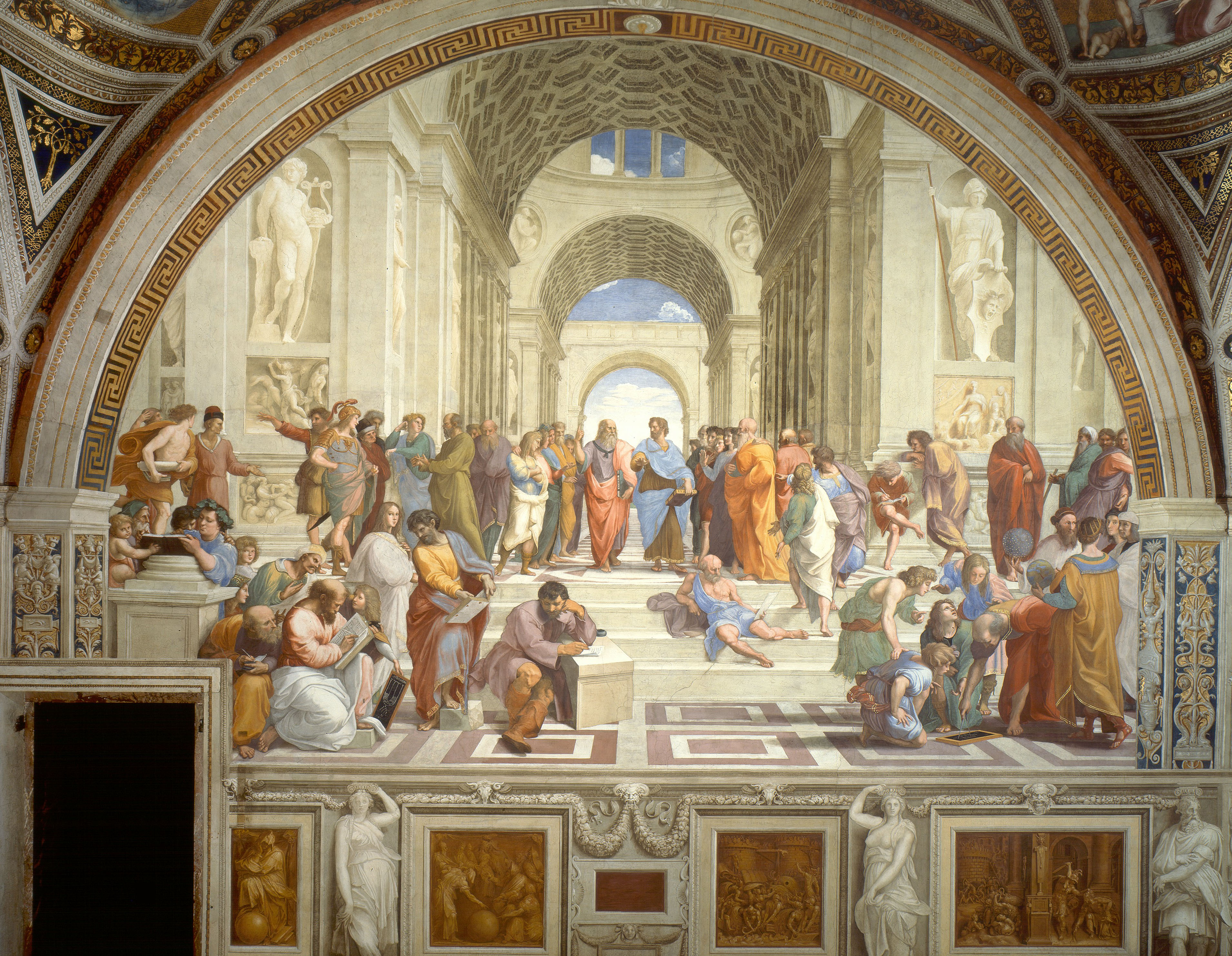 "La escuela de Atenas", de Rafael Sanzio, tomó como tema central la filosofía clásica, que fue un elemento clave en los nuevos currículos humanistas que se impulsaron durante El Renacimiento.