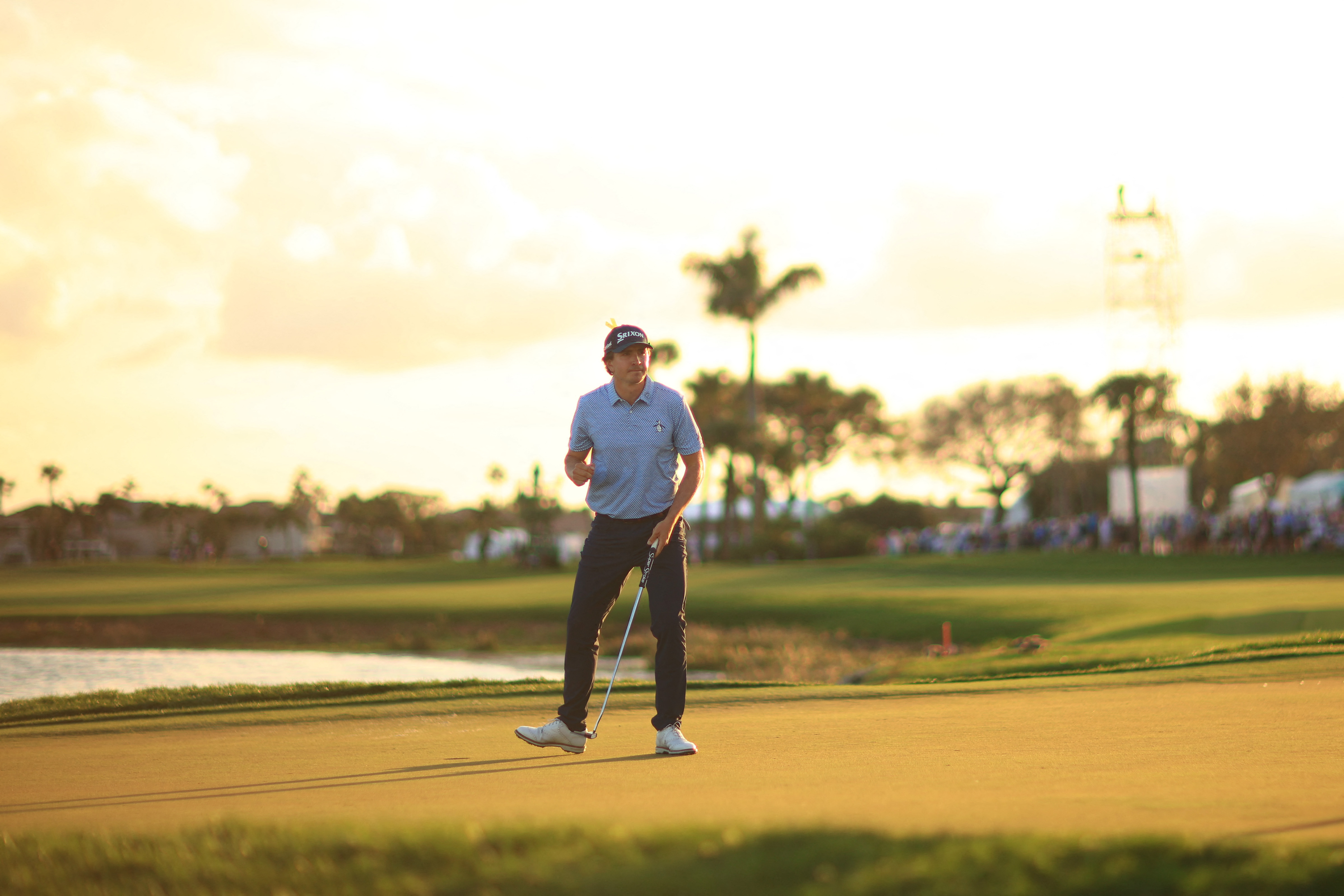 PALM BEACH GARDENS, FLORIDA - MARCH 01: Nico Echavarria of Colombia celebrates after a putt on the 18th green during the final round of the Cognizant Classic 2026 at PGA National Resort And Spa on March 01, 2026 in Palm Beach Gardens, Florida. Mike Ehrmann/Getty Images/AFP (Photo by Mike Ehrmann / GETTY IMAGES NORTH AMERICA / Getty Images via AFP)